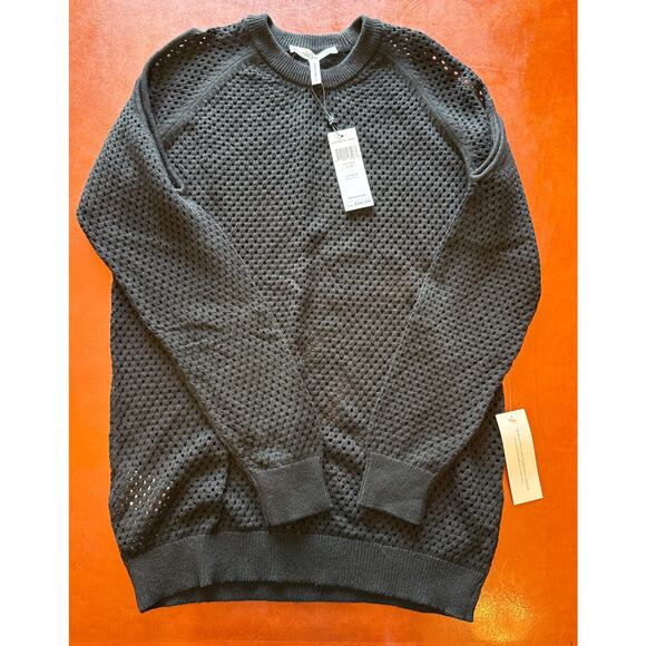 BCBG Womens Open Knit Cold Shoulder Long Sleeve Sweater Black Medium - Picture 2 of 6